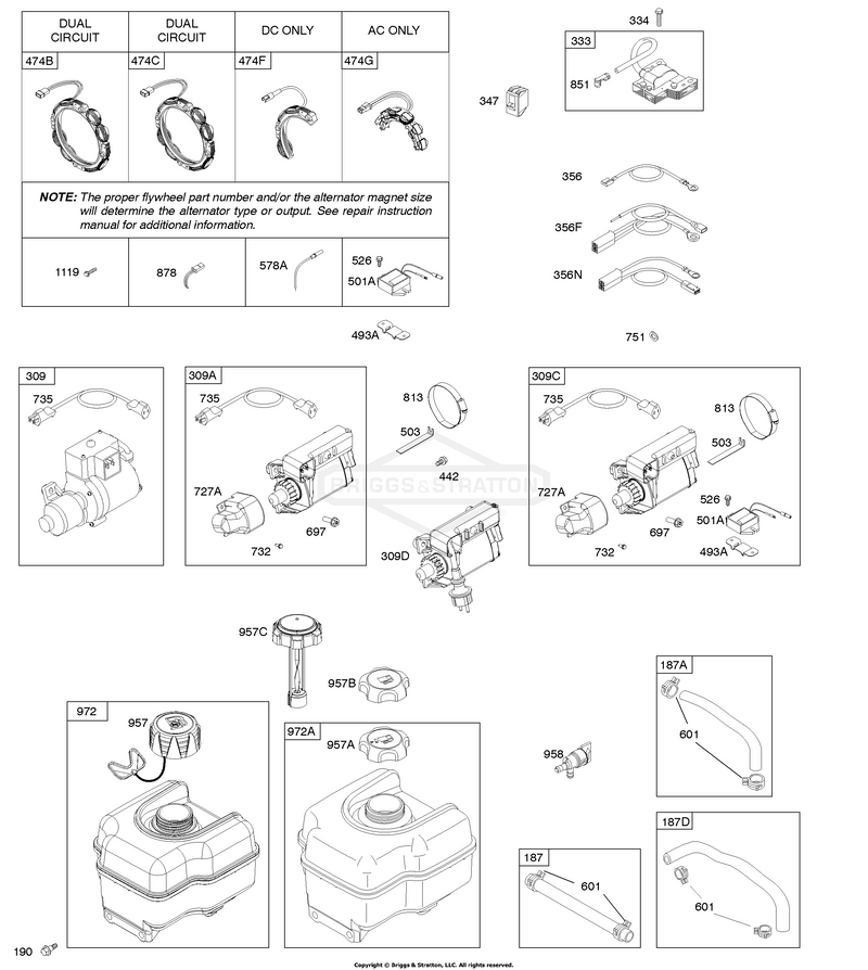 Alternator, Electric Starter, Fuel Supply, Ignition