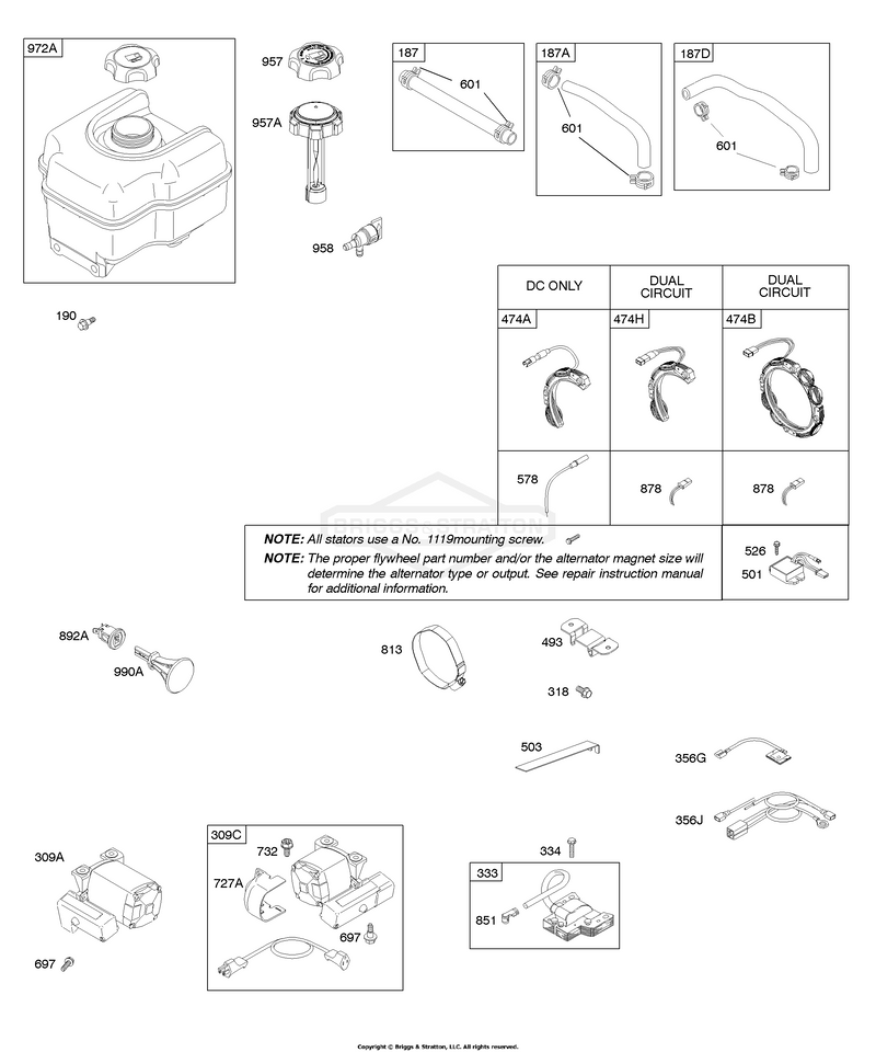 Alternator, Electric Starter, Fuel Supply, Ignition