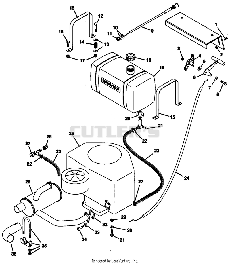 FUEL AND EXHAUST SYSTEM - 20 H.P.