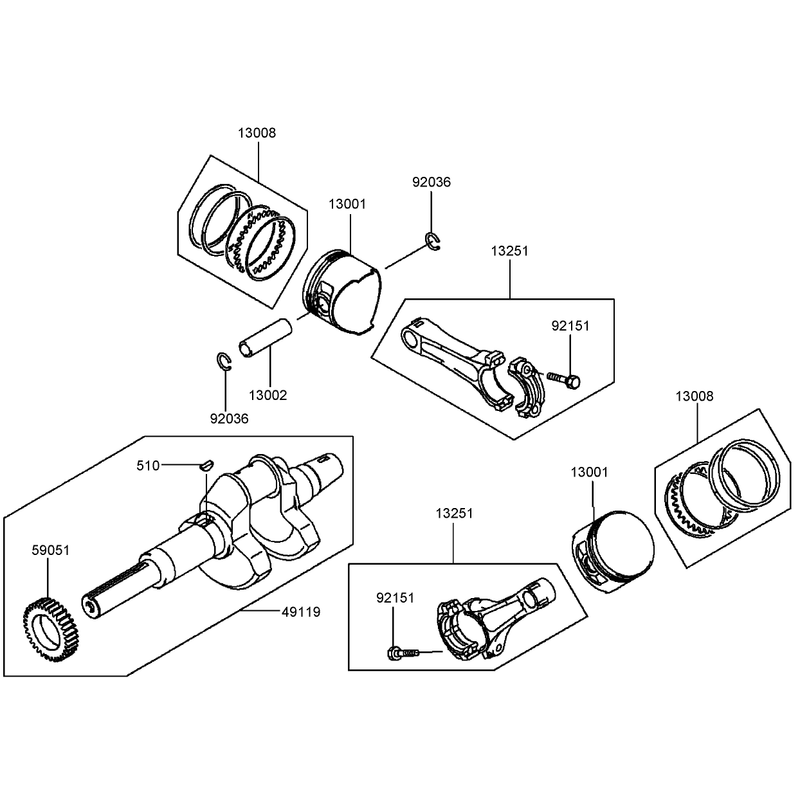 Piston and Crankshaft Assembly Kawasaki FD750D-BS03