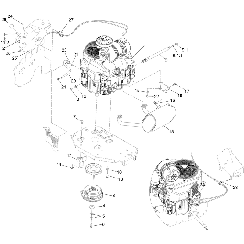 Engine, Clutch and Muffler Assembly