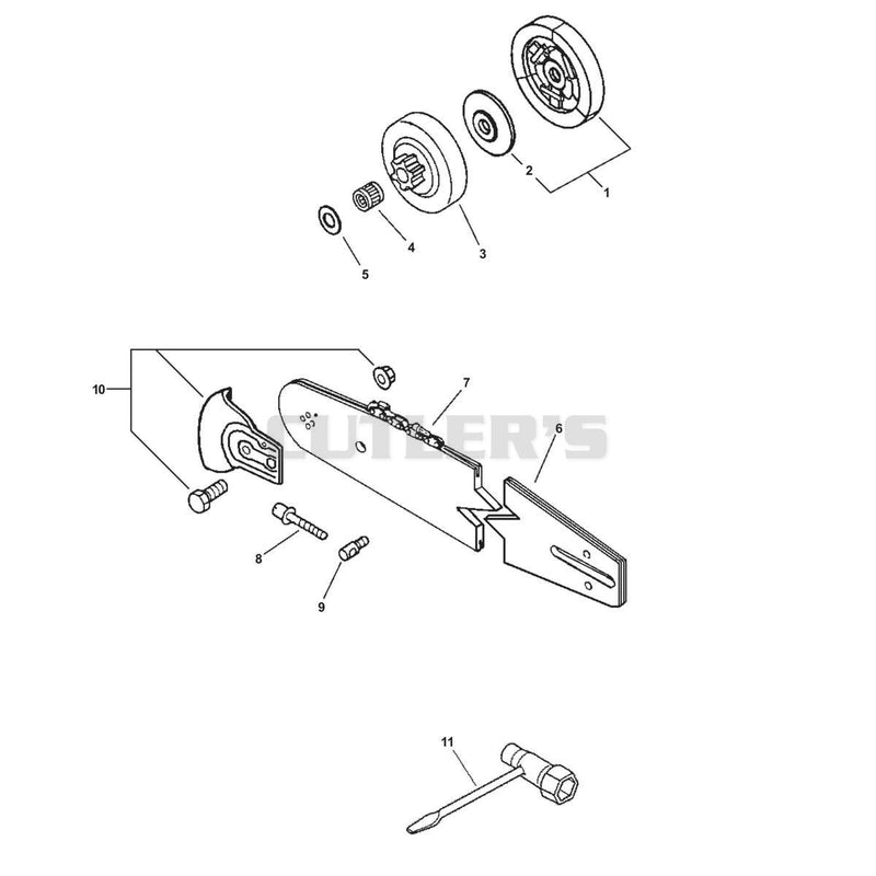 CLUTCH ASSEMBLY, BAR & CHAIN, TOOLS
