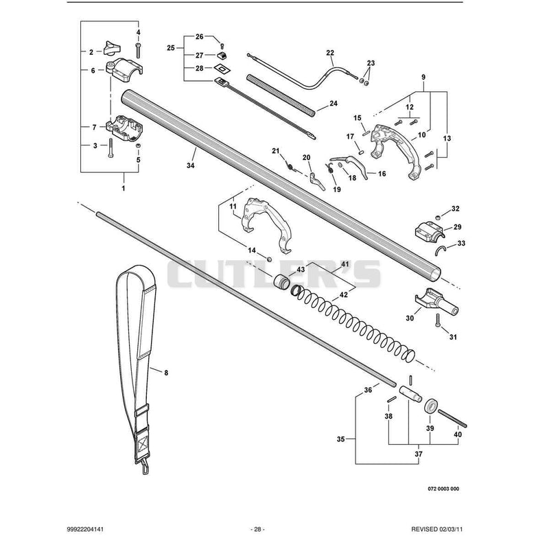 Main Pipe -- Lower, Control Handle,Throttle Cable, Shoulder Strap