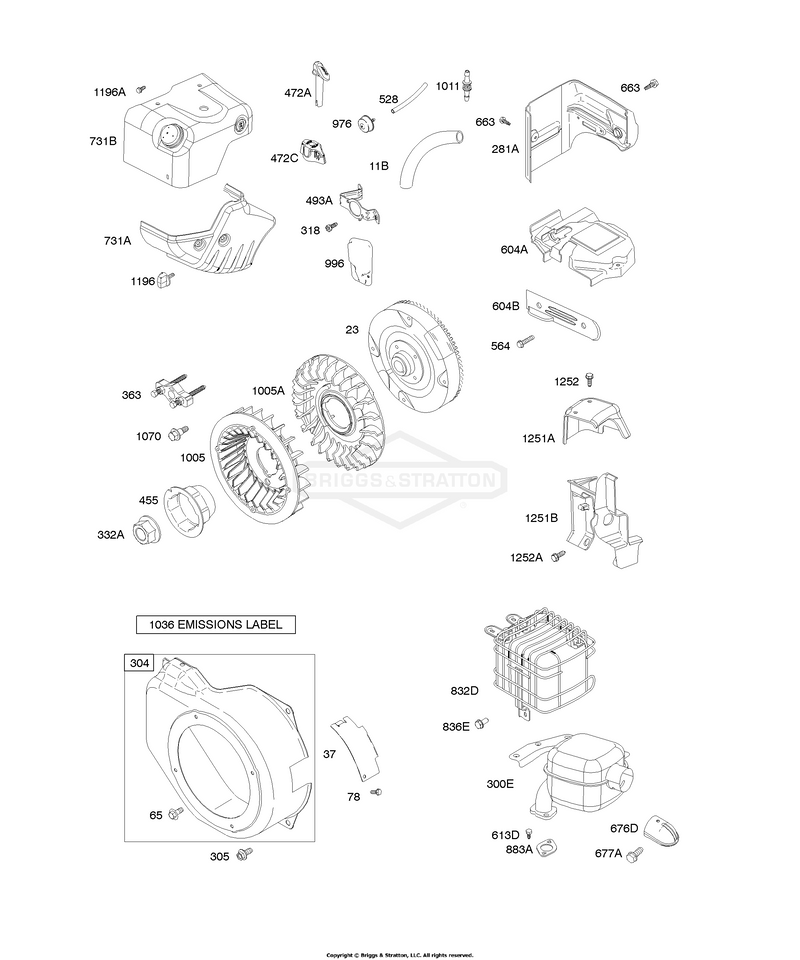 Blower Housing/Shrouds, Exhaust System, Flywheel