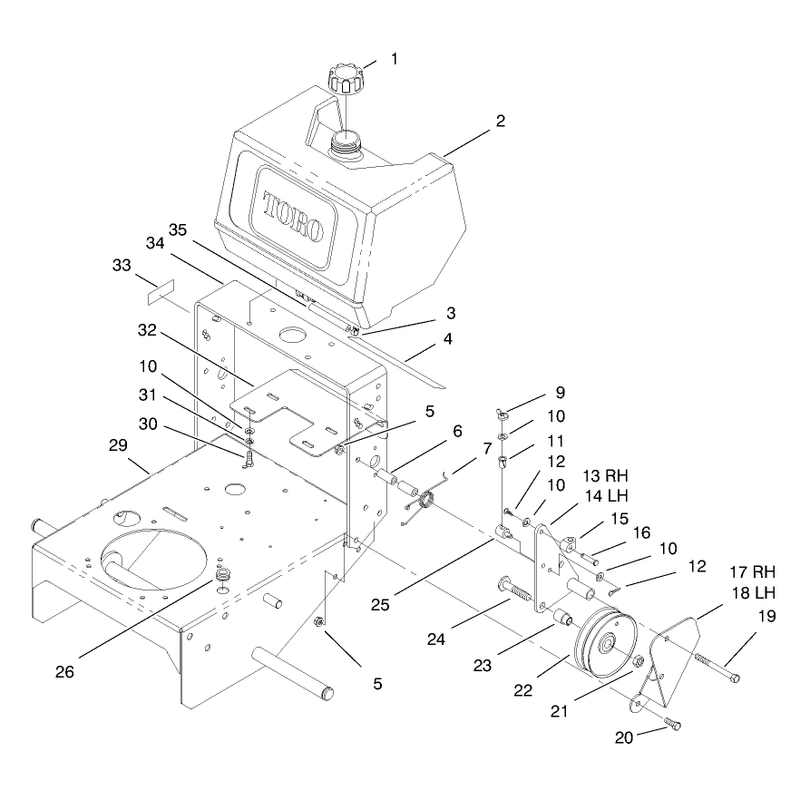 Fuel Tank and Idler Bracket Assembly