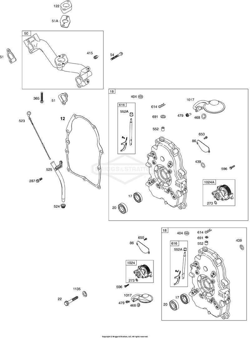 Intake Manifold, Crankcase Covers, Oil Dipstick