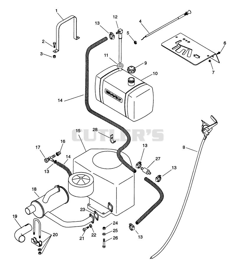 Fuel And Exhaust System - 16 H.P. And 18 H.P. Units (Electric Start)