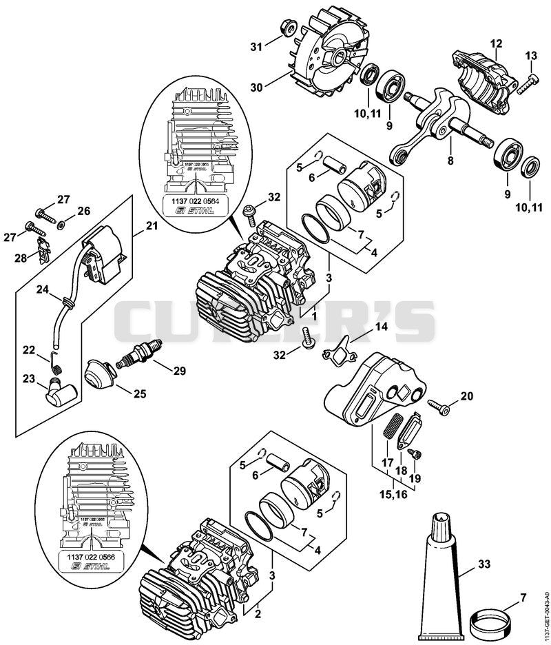 Cylinder with piston, Ignition system