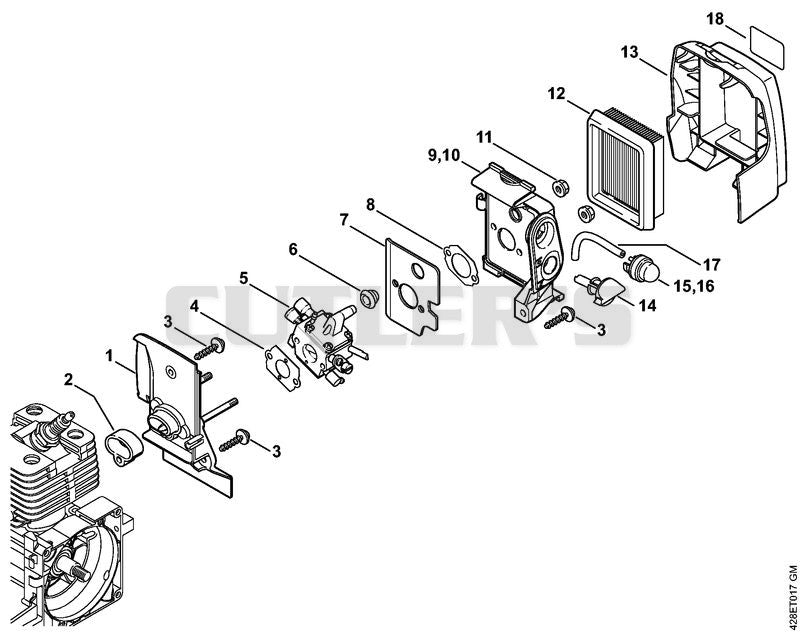 Carburetor housing, Air filter
