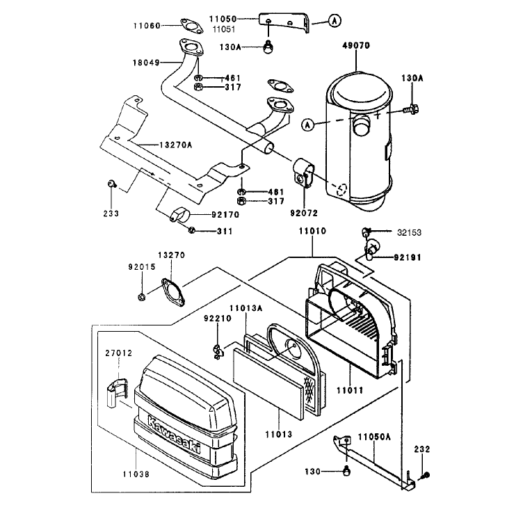 Air Filtermuffler Assembly Kawasaki Fh451v-As08