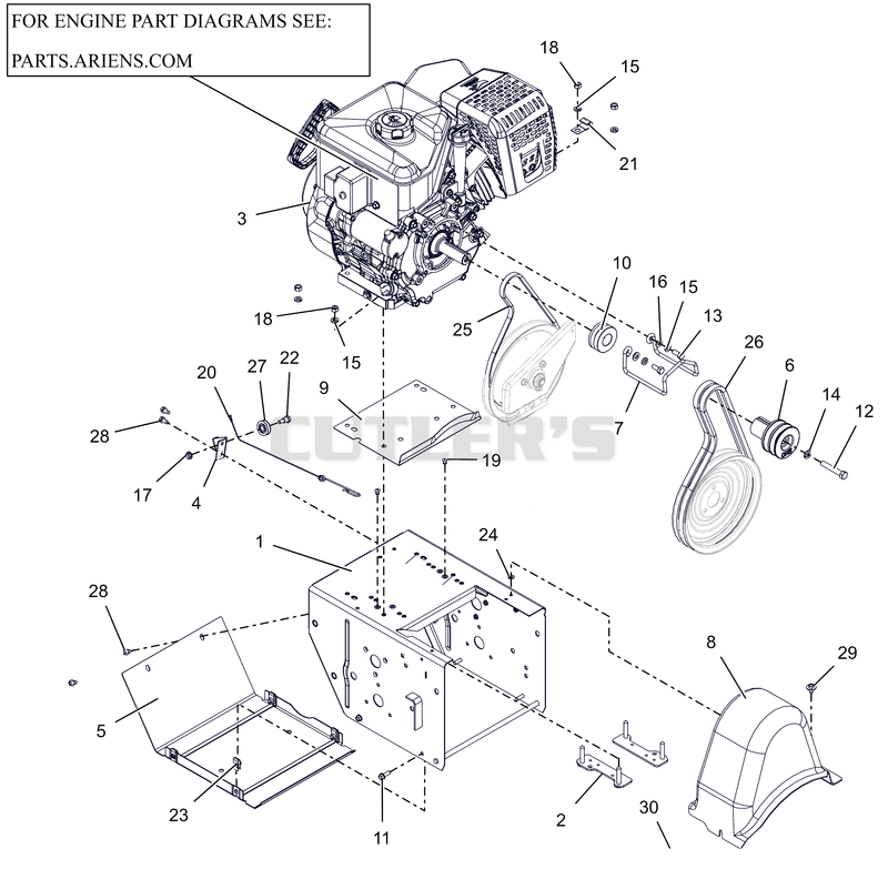 Engine, Frame and Belt Drive - 24" EFI CE