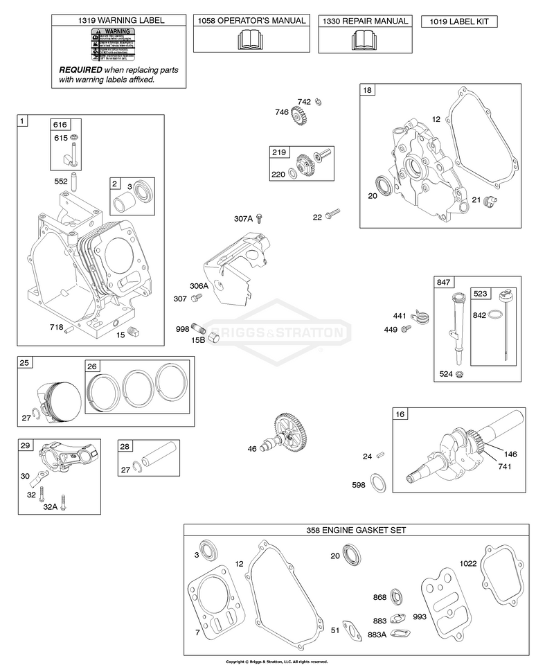 Camshaft, Crankcase Cover, Crankshaft, Cylinder, Lubrication, Piston Group