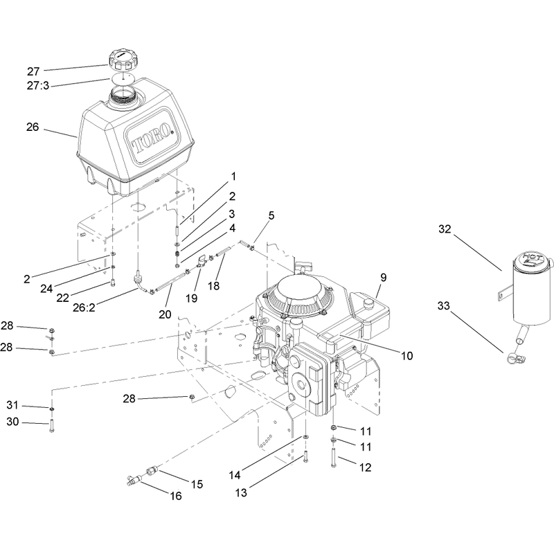 Engine and Fuel Tank Assembly