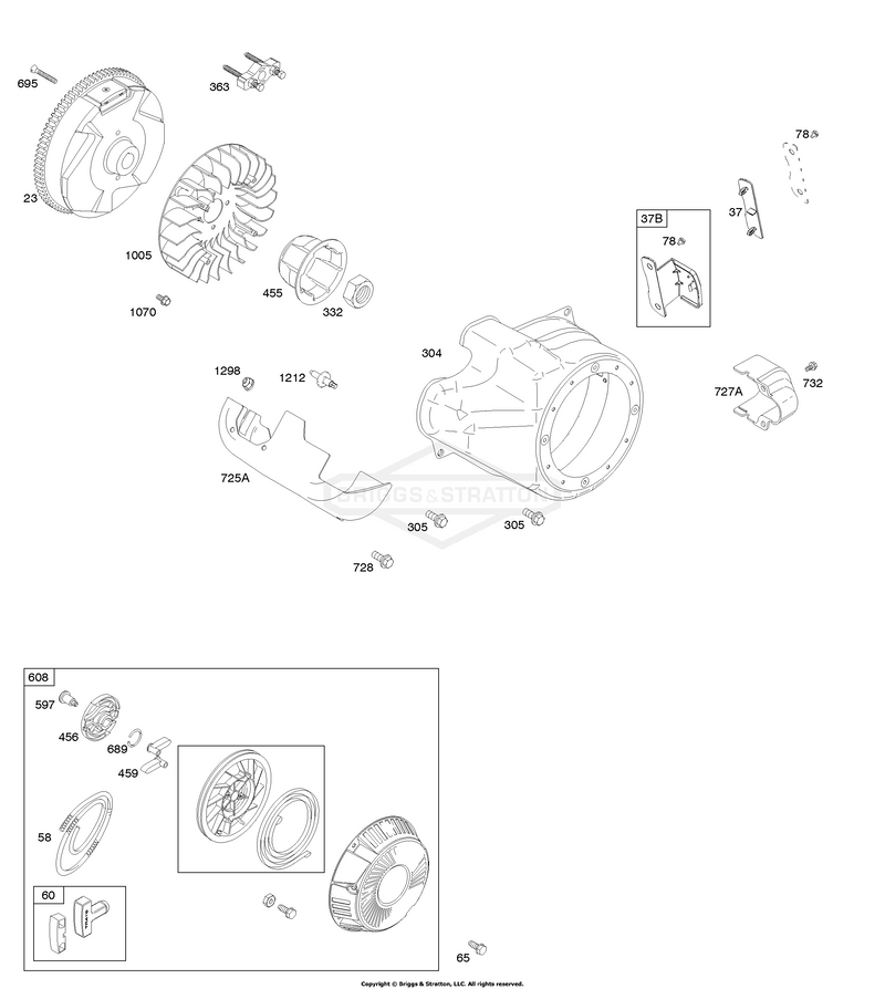 Blower Housing/Shrouds, Flywheel, Rewind Starter