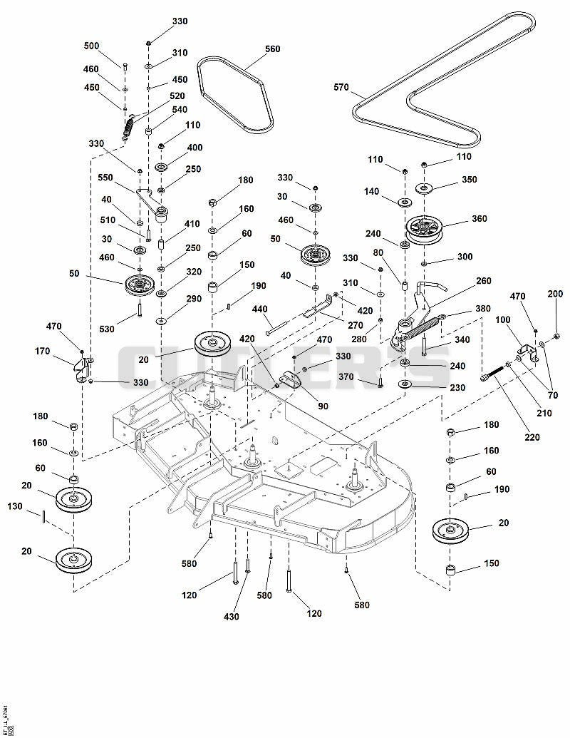 60" Mower Deck - Pulleys, Belts & Idler Arms