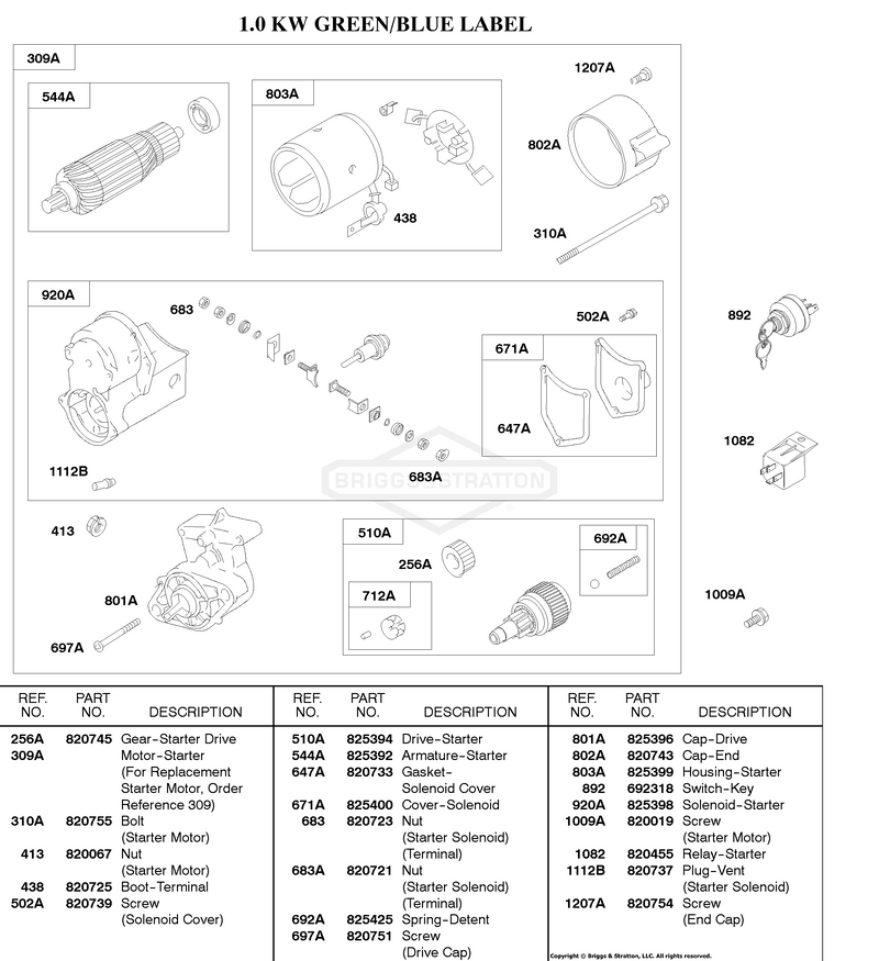 1.0 Kw Starter Motor Green/Blue Label