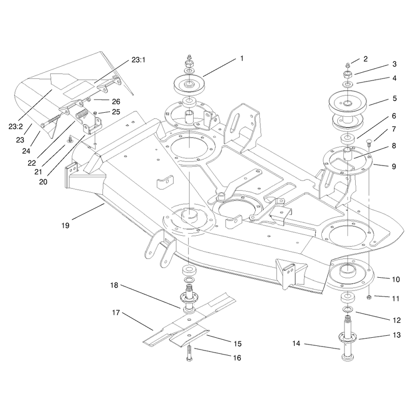 Blade, Spindle, And Deflector Assembly
