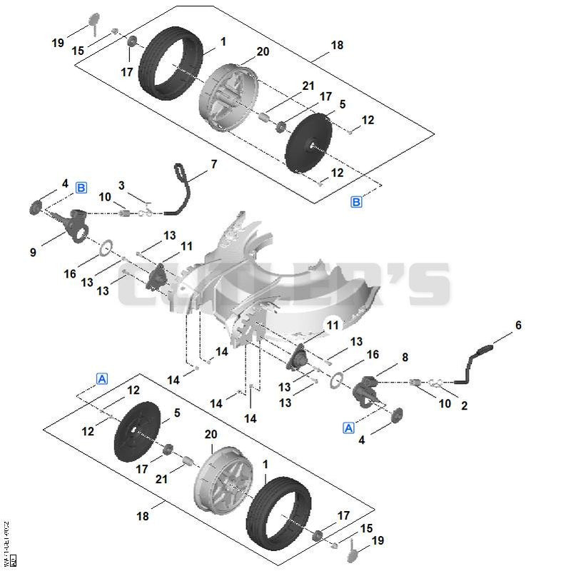 Front height adjustment, front wheel