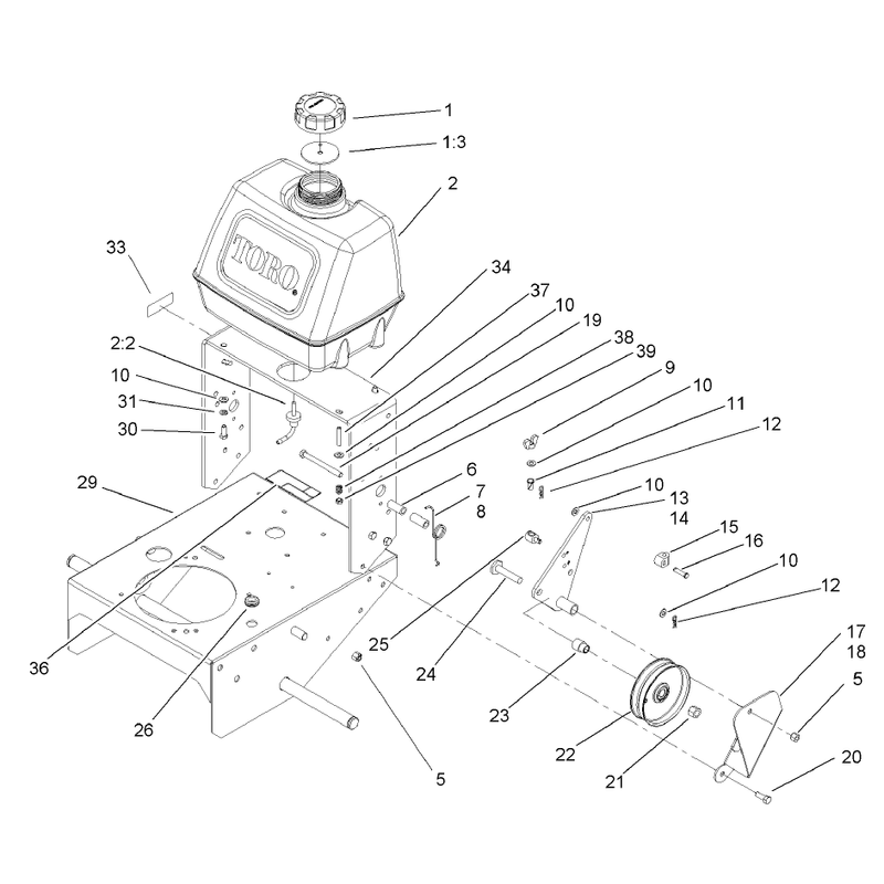 Fuel Tank and Idler Bracket Assembly