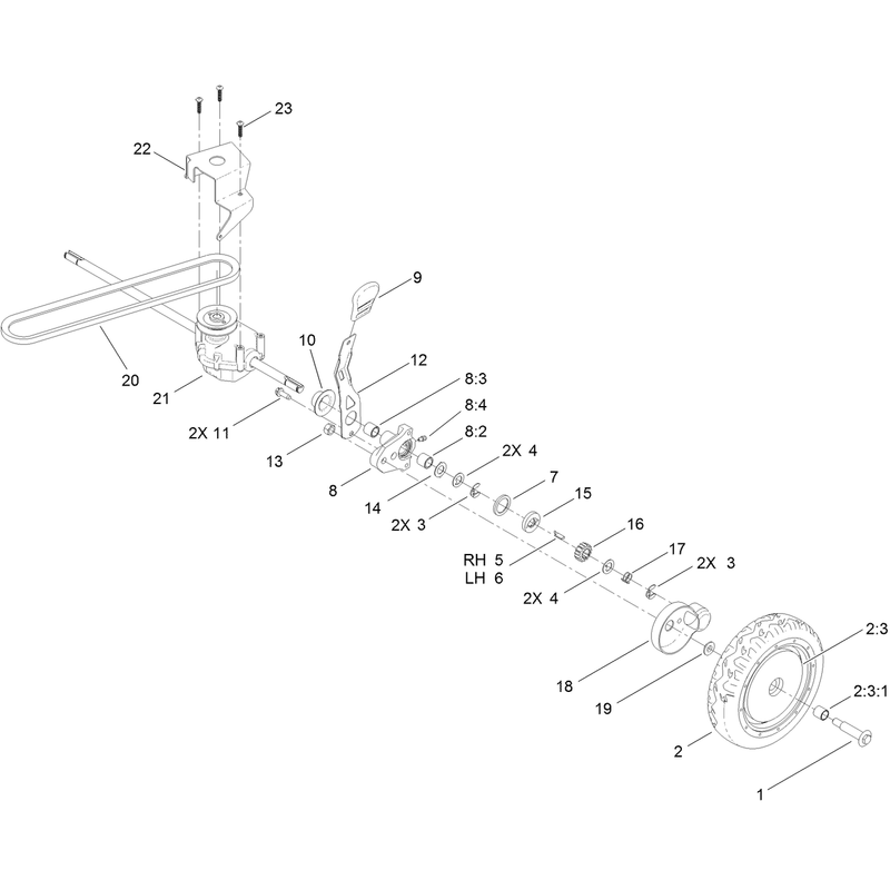 Transmission Rear Wheel and Height of Cut Assembly