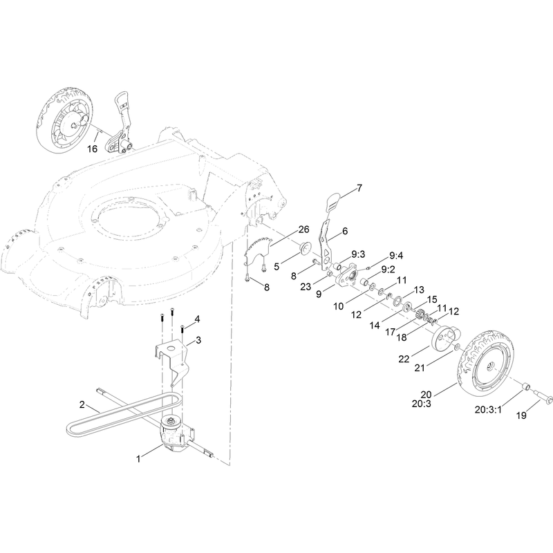 Rear Wheel and Height of Cut Assembly