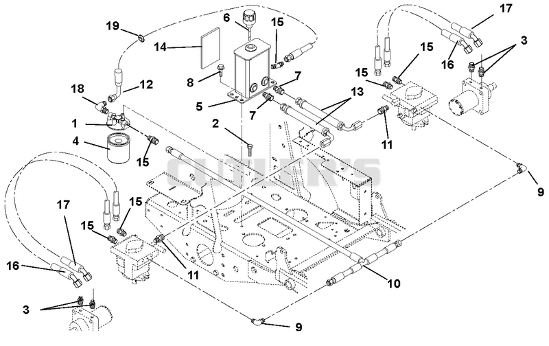 Hydraulic Tank, Filter, Motors And Pump To Tank Circuit