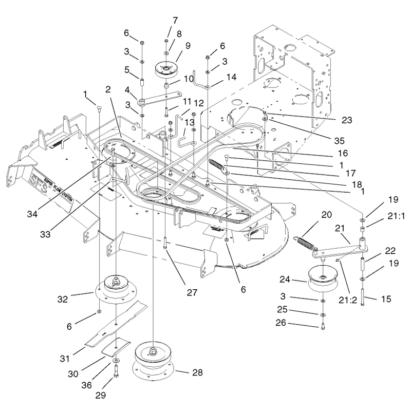 Spindles Idler Pulleys and Belts Assembly