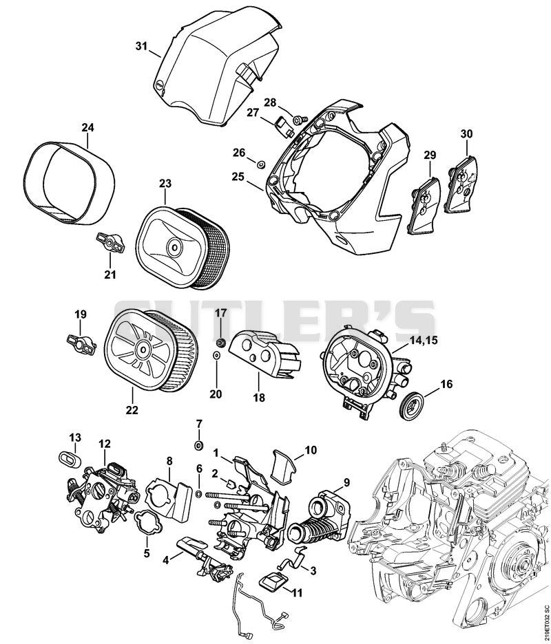 Carburetor bracket, Air filter