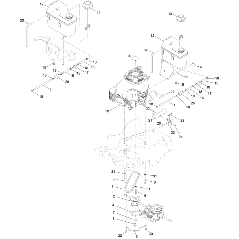 Engine and Fuel Tank Assembly