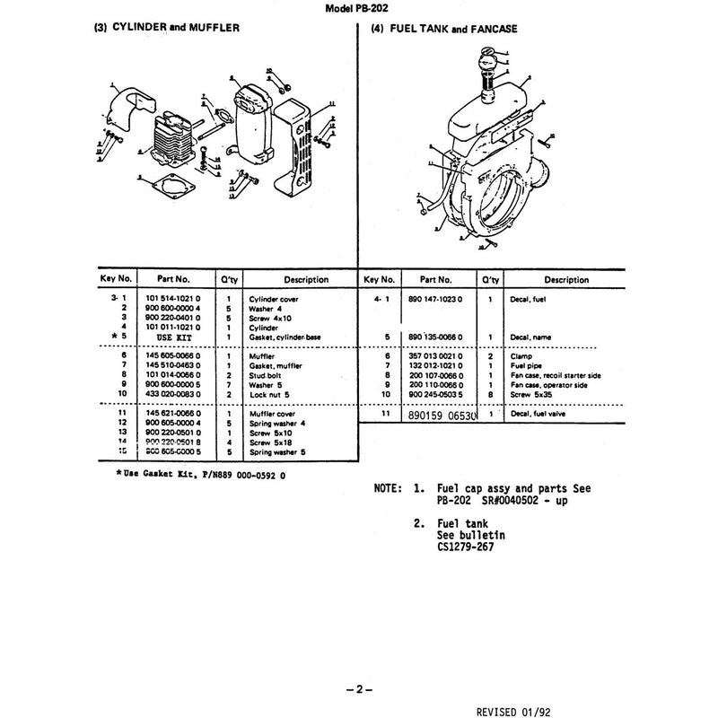 Cylinder And Muffler 4 Fuel Tank And Fancase