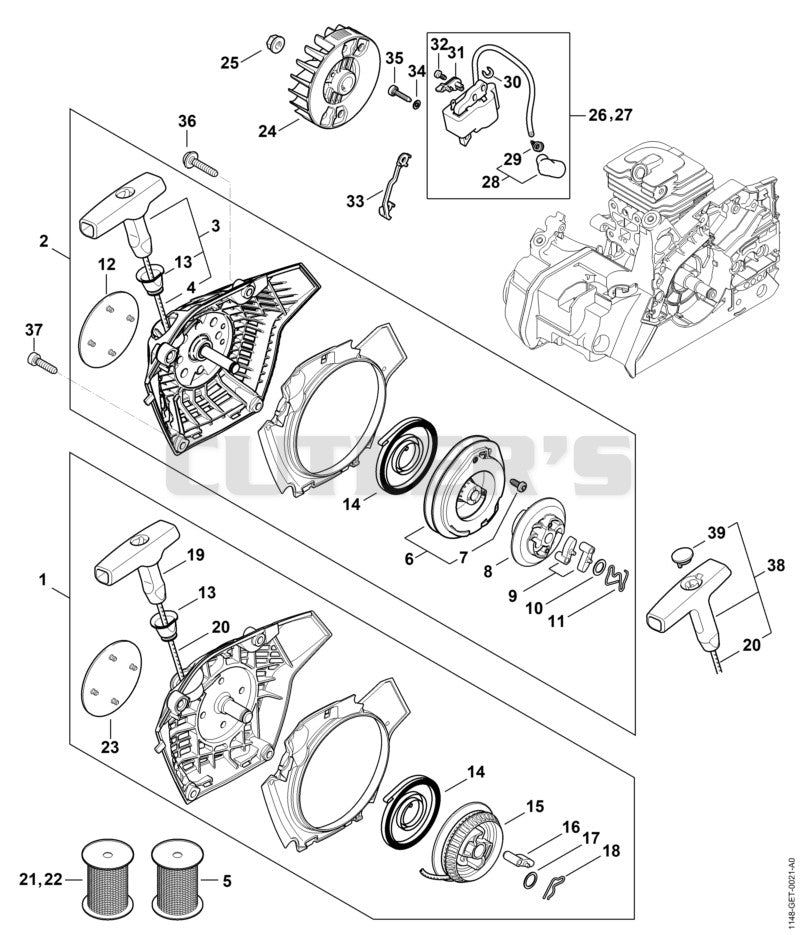 Rewind starter, Ignition system