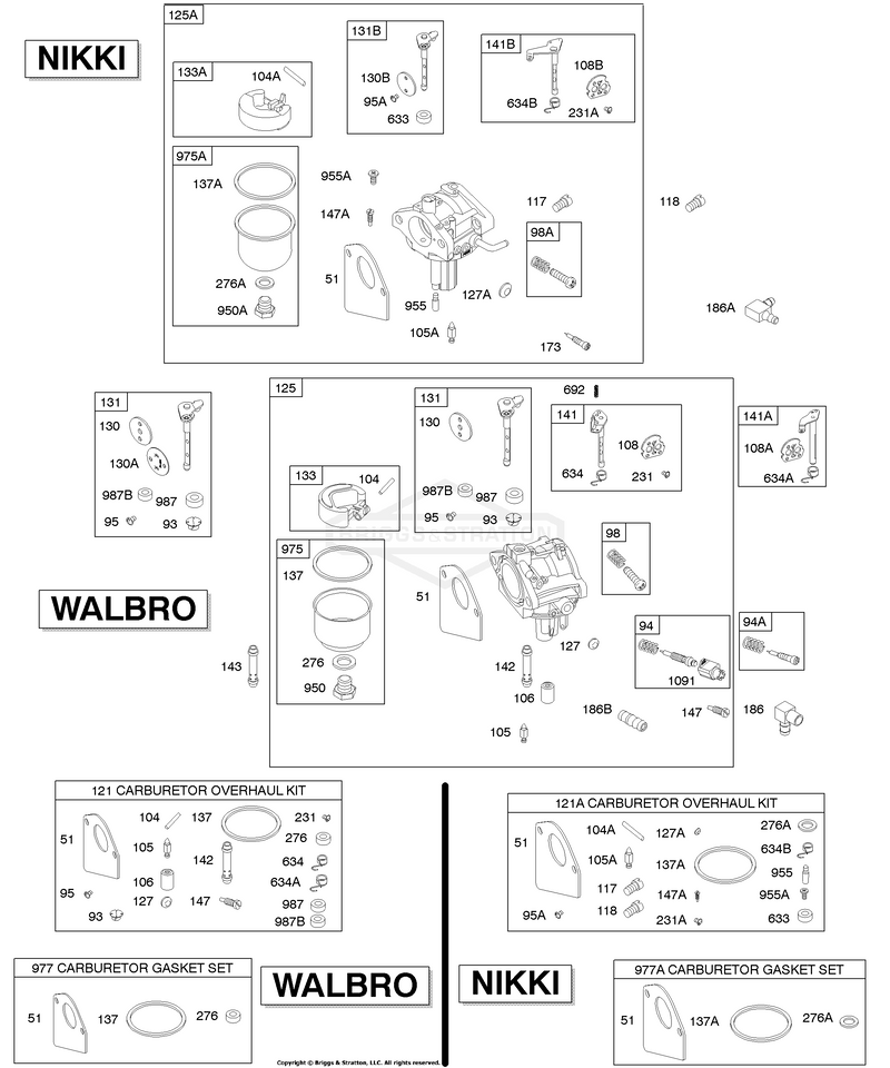 Walbro, Nikki Carburetors, Carburetor Gasket Sets