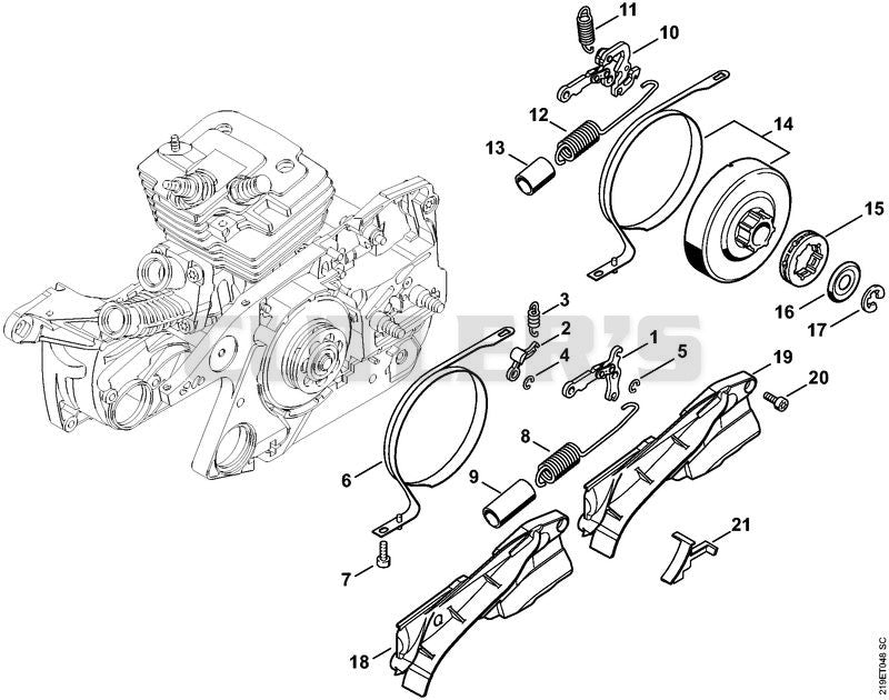 Chain brake, Chain tensioner, Chain sprocket cover