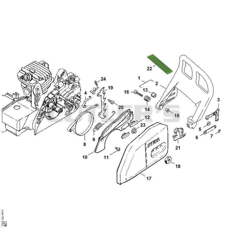 Chain brake, Chain tensioner, Chain sprocket cover