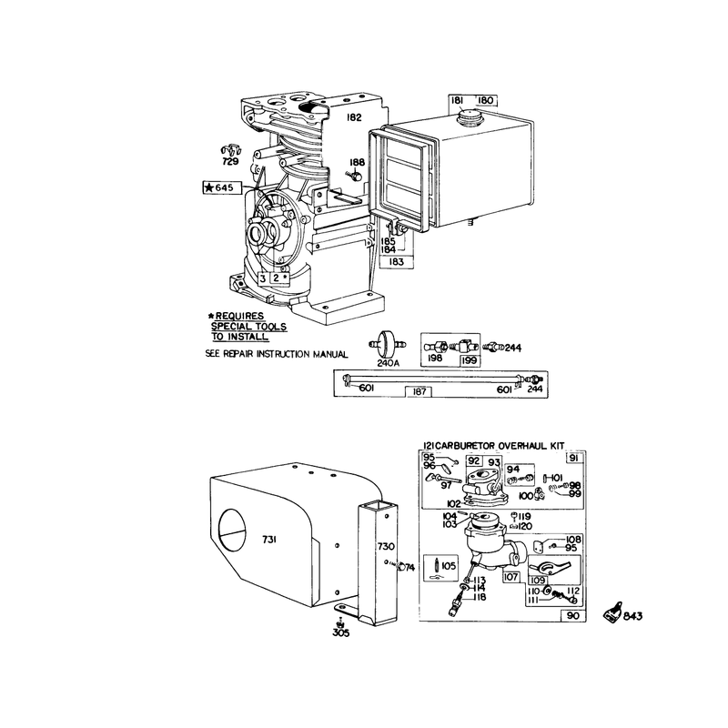 Engine Briggs & Stratton Model No. 190402 Type 0989-01 (8 H.p.snowthrower Model 38150)
