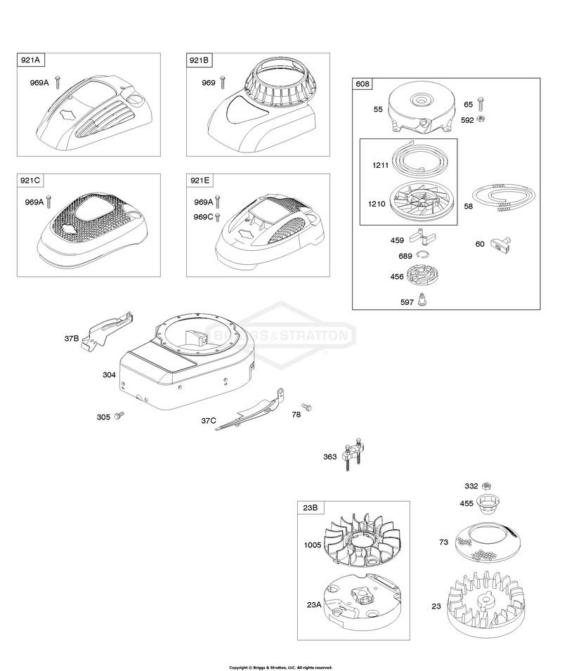 Blower Housing/Shrouds, Flywheel, Rewind Starter