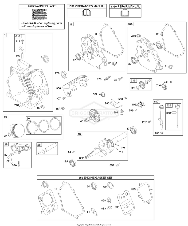 Camshaft, Crankcase Cover, Crankshaft, Cylinder, Lubrication, Piston Group