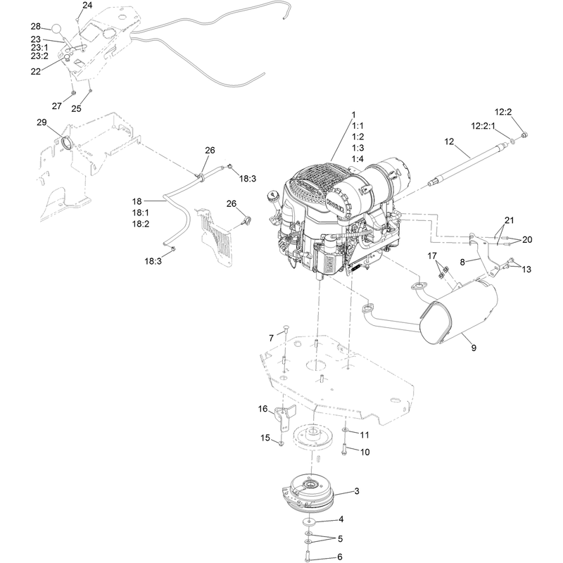 Engine, Clutch and Muffler Assembly