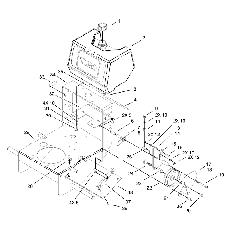 Fuel Tank and Idler Bracket Assembly