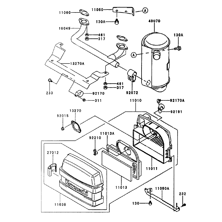 Air FilterMuffler Assembly Kawasaki FH500V-AS29