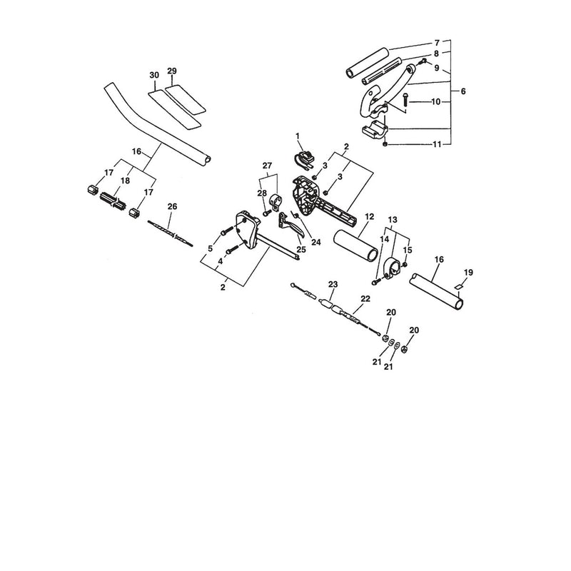 DRIVE SHAFT, HANDLES, THROTTLE, STOP SWITCH