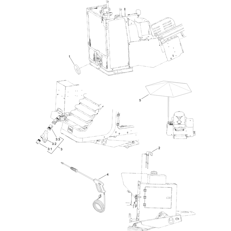 Umbrella, Wash Down Wand, Cylinder Lockout  Y-strainer and Split Wiper Assembly