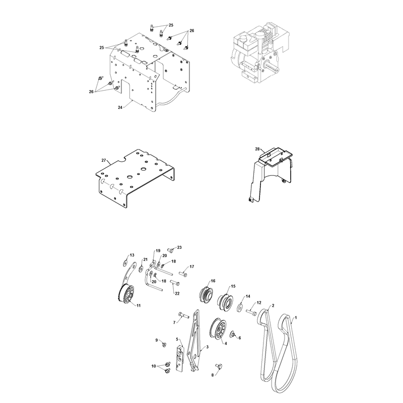 CHASSIS, ENGINE AND PULLEYS