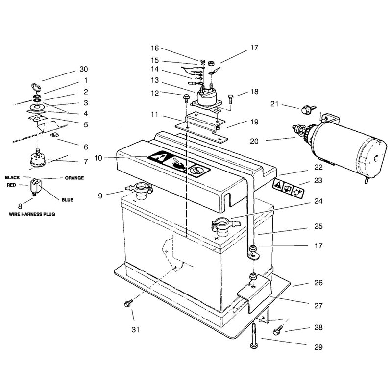 Starter Motor and Battery Wire Assembly