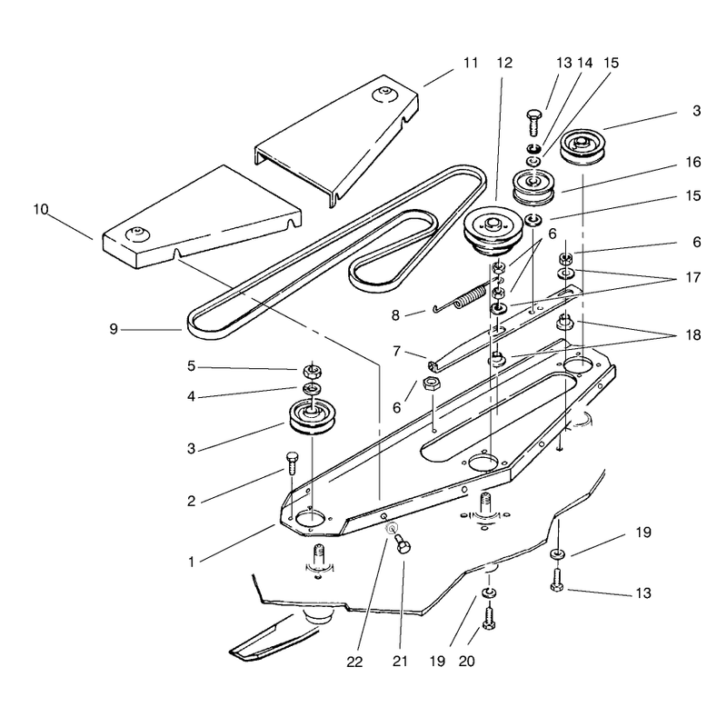 Belt Cover, Belt, Drive & Idler Pulleys