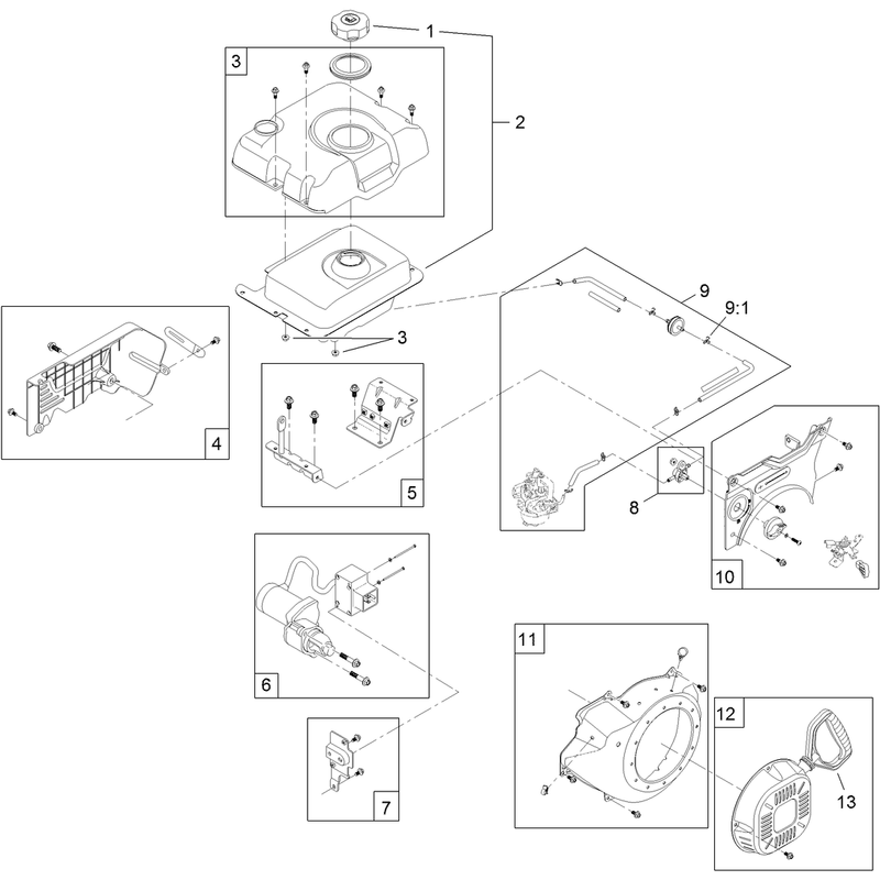 Fuel Tank and Recoil  Engine Assembly
