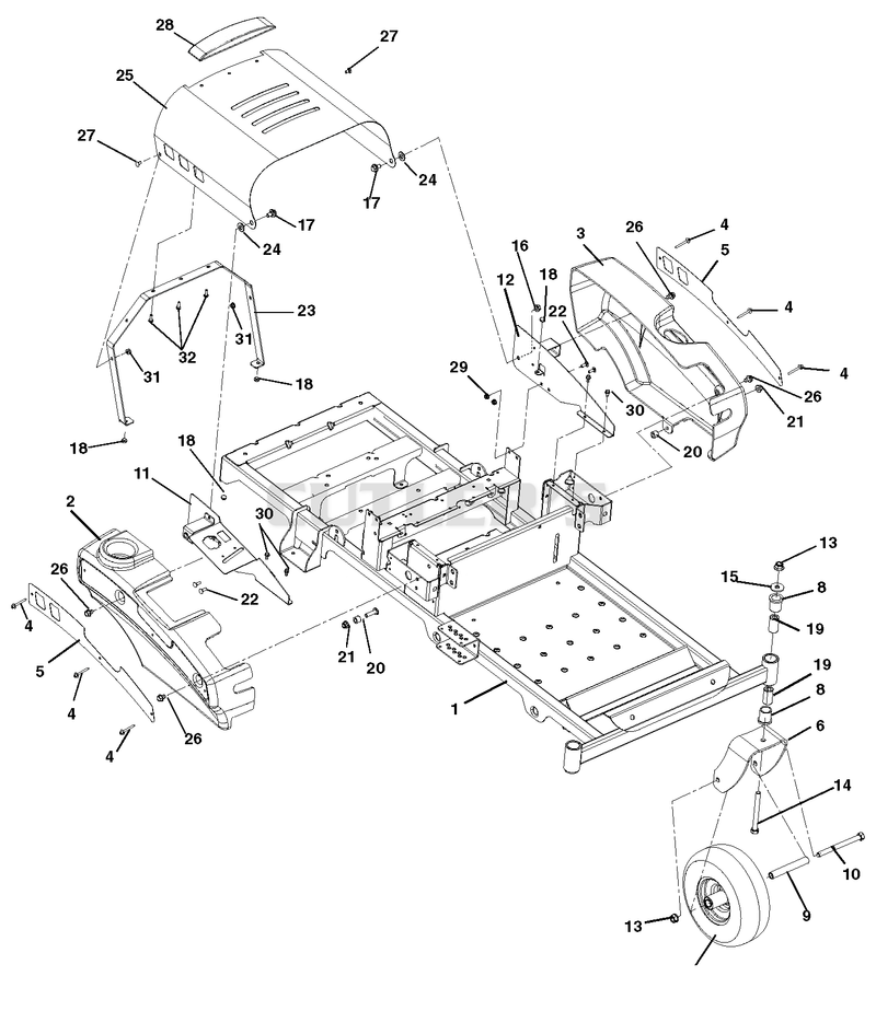 Frame, Hood, Fenders, Casters And Tires