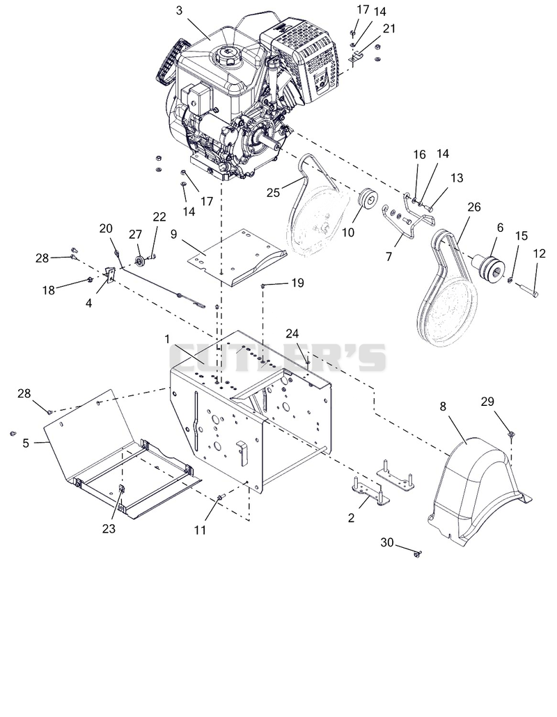 Engine, Frame And Belt Drive - 24" EFI