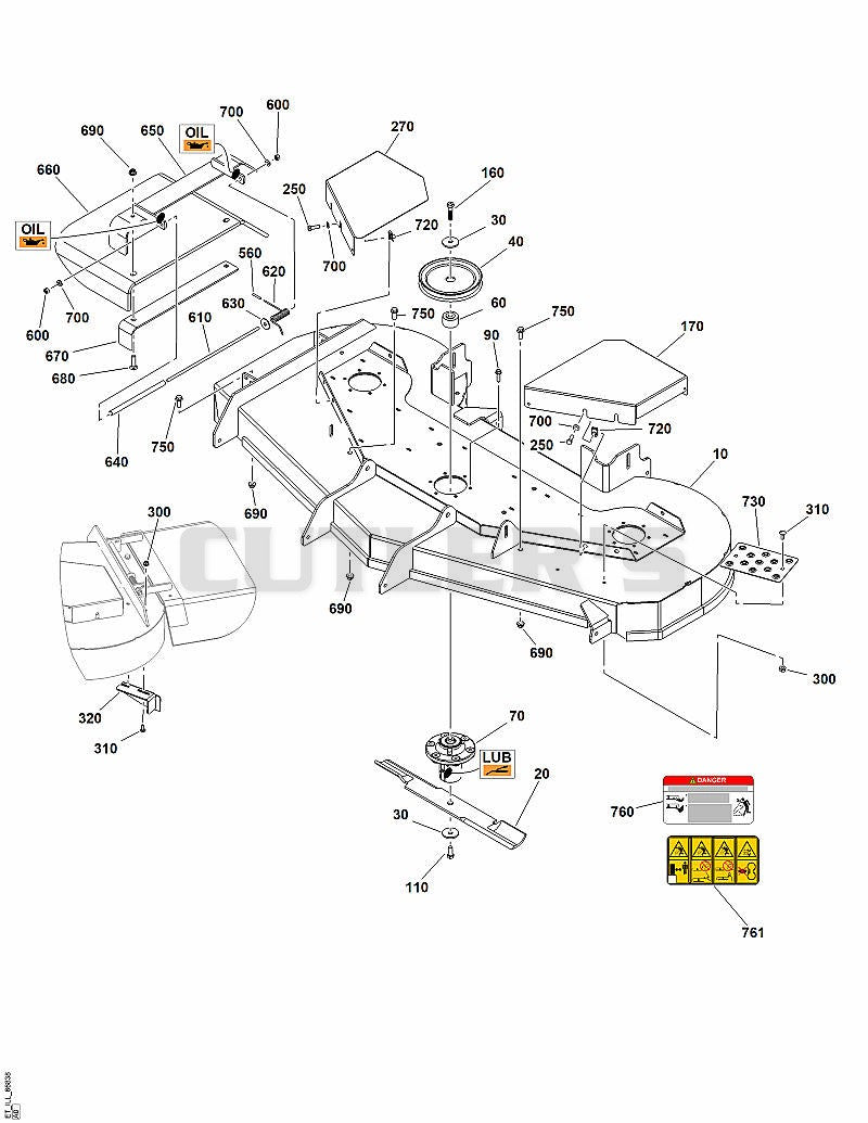 61" Mower Deck - Housing, Arbor & Blade