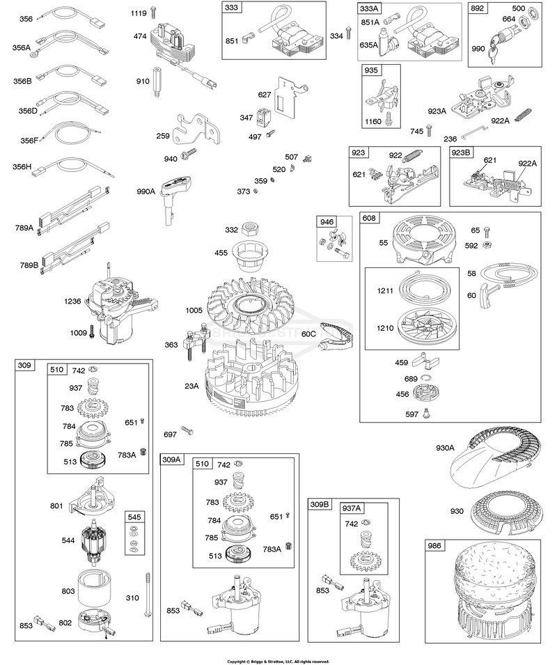 Alternator, Electric Starter, Electrical, Flywheel, Flywheel Brake, Ignition, Rewind Starter